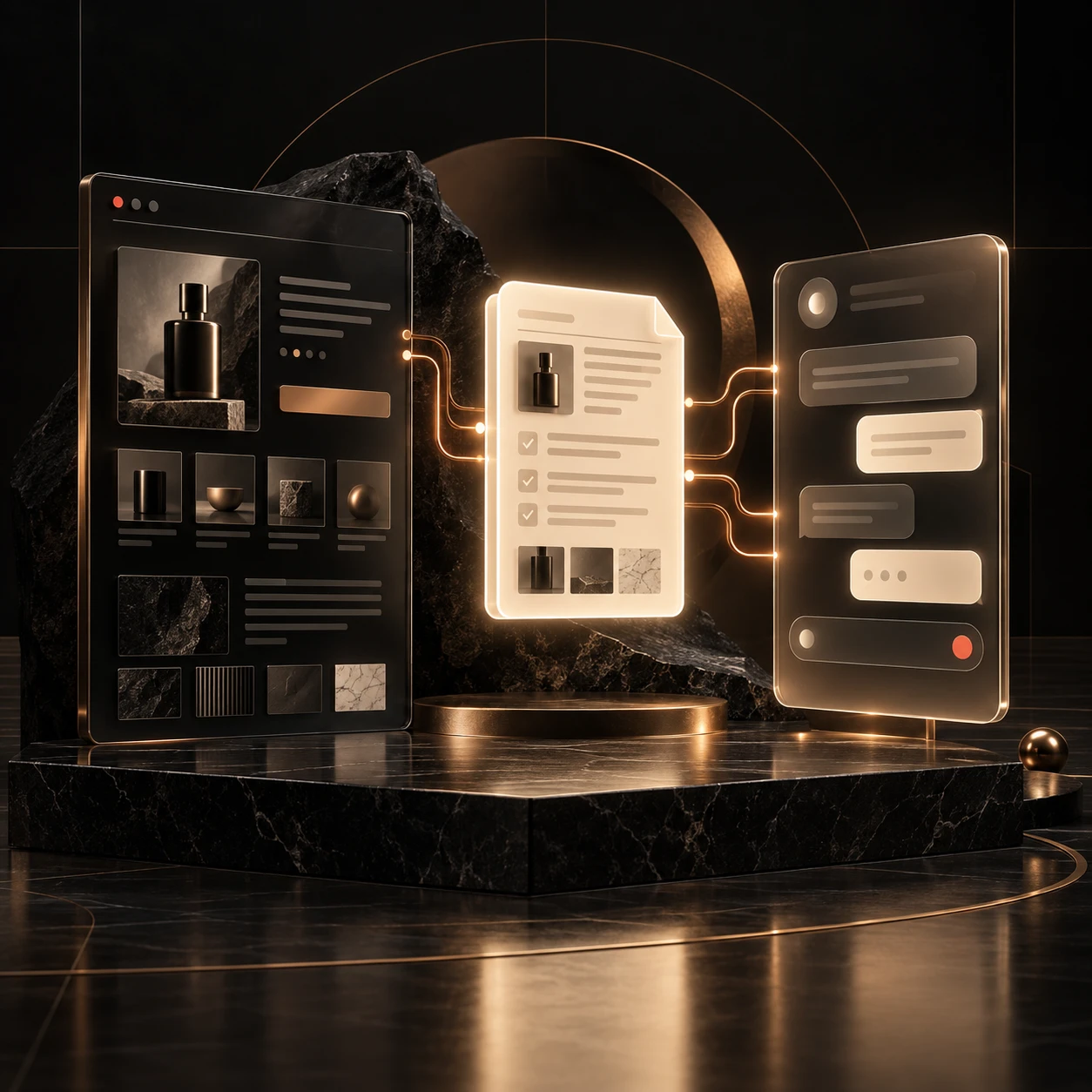 A landing page connected to advertising panels.