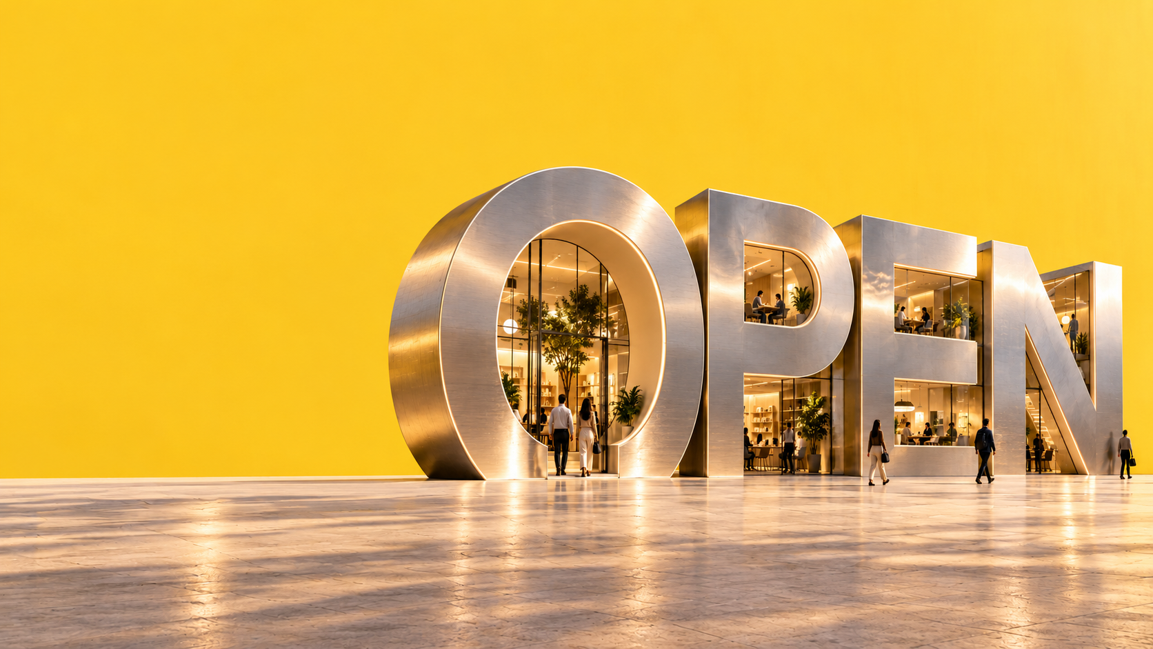 Conceptual OPEN lettering built as an architectural storefront.